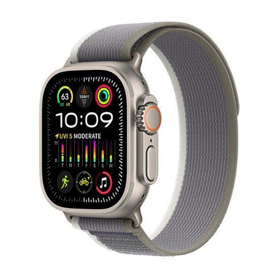 Apple Watch Ultra 2 (GPS + Cellular) 49mm Titanium Case with Green/Gray Trail Loop - M/L