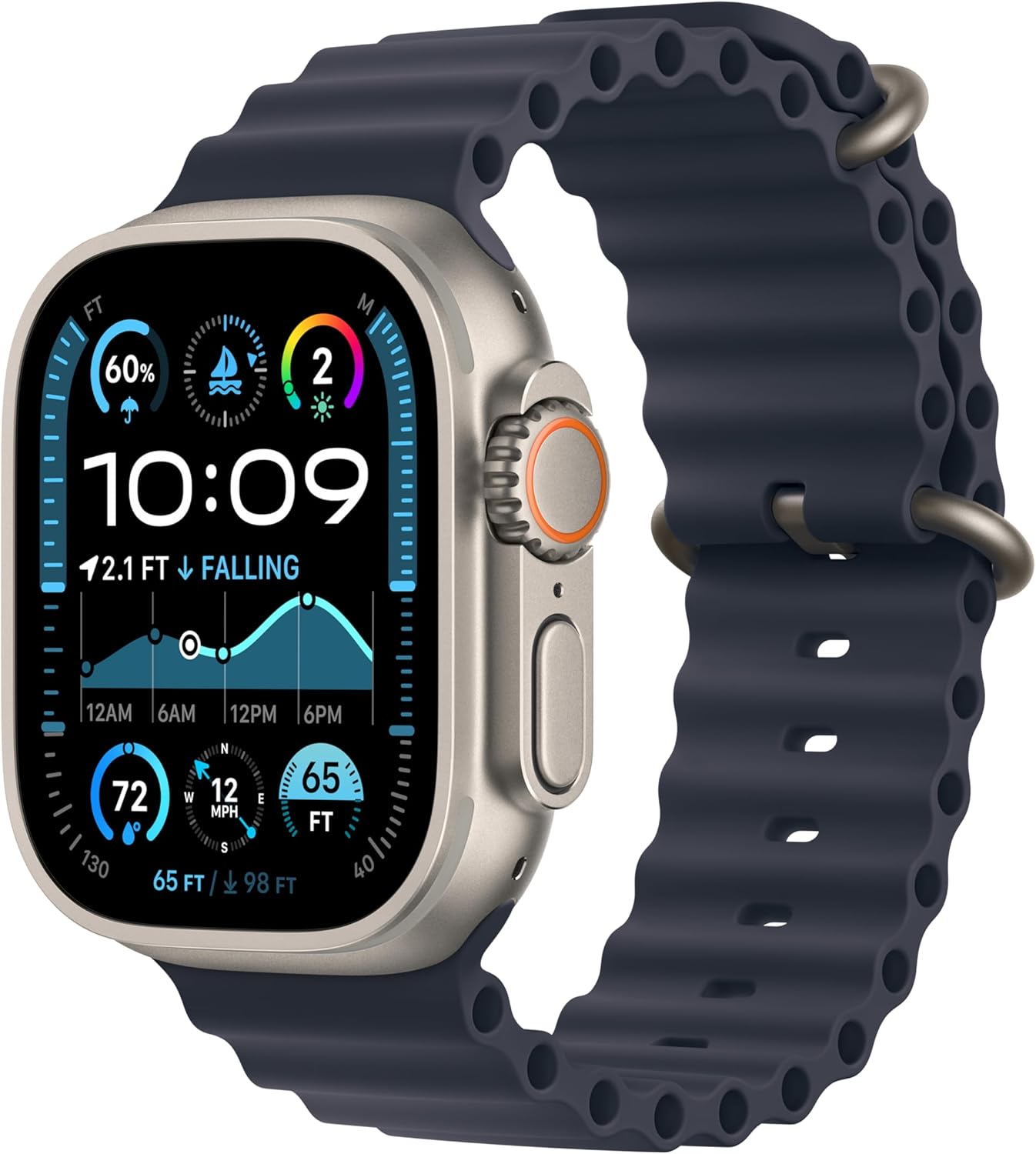 Watch Ultra 2 (GPS+Cellular) 49mm Titanium Case with Navy Ocean Band - Natural