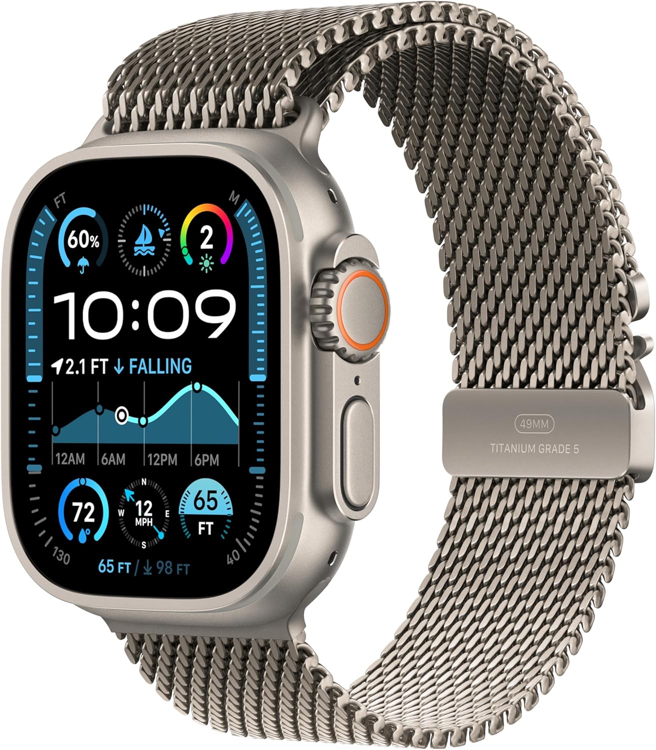 Apple Watch Ultra 2 [GPS + Cellular] 49mm Natural Titanium Milanese Loop - Medium
